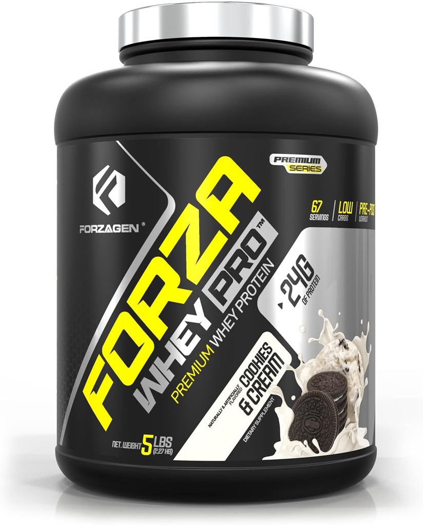 Forzagen Whey PRO Low Carb Protein Pulver | 24g Protein per Servieren, Low-Sugar, Premium Whey für Shakes & Mixes für Männer & Frauen, BCAA | Cookies & Cream, 5 lbs. (67 Servierungen)