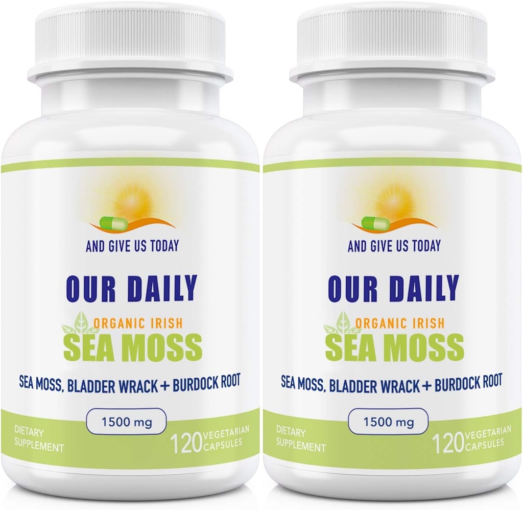 Unsere täglichen Vites Sea Moss Capsules 1500mg (2 Pack) - Wildcrafted Irish Sea Moss Bladderwrack und Burdock Root Superfood Blend - Immunsystem, Gut Health & Thyroid Support - 240 Vegetarische Kapseln