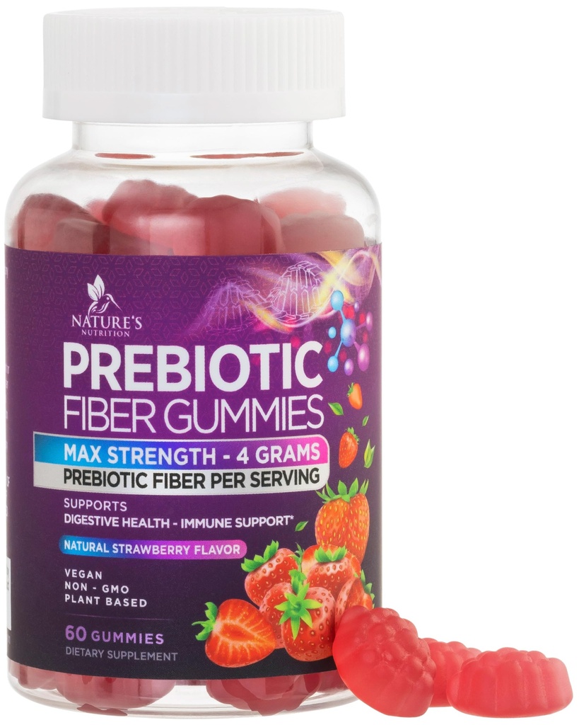 Ballaststoffe für Erwachsene, Täglich 4g Gummy Fiber Supplement, Prebiotic Gummy Digestive Health Support - Plant Based Soluble Fiber Chews, Prebiotics unterstützt Regularity & Digestion Non-GMO - 60 Gummis