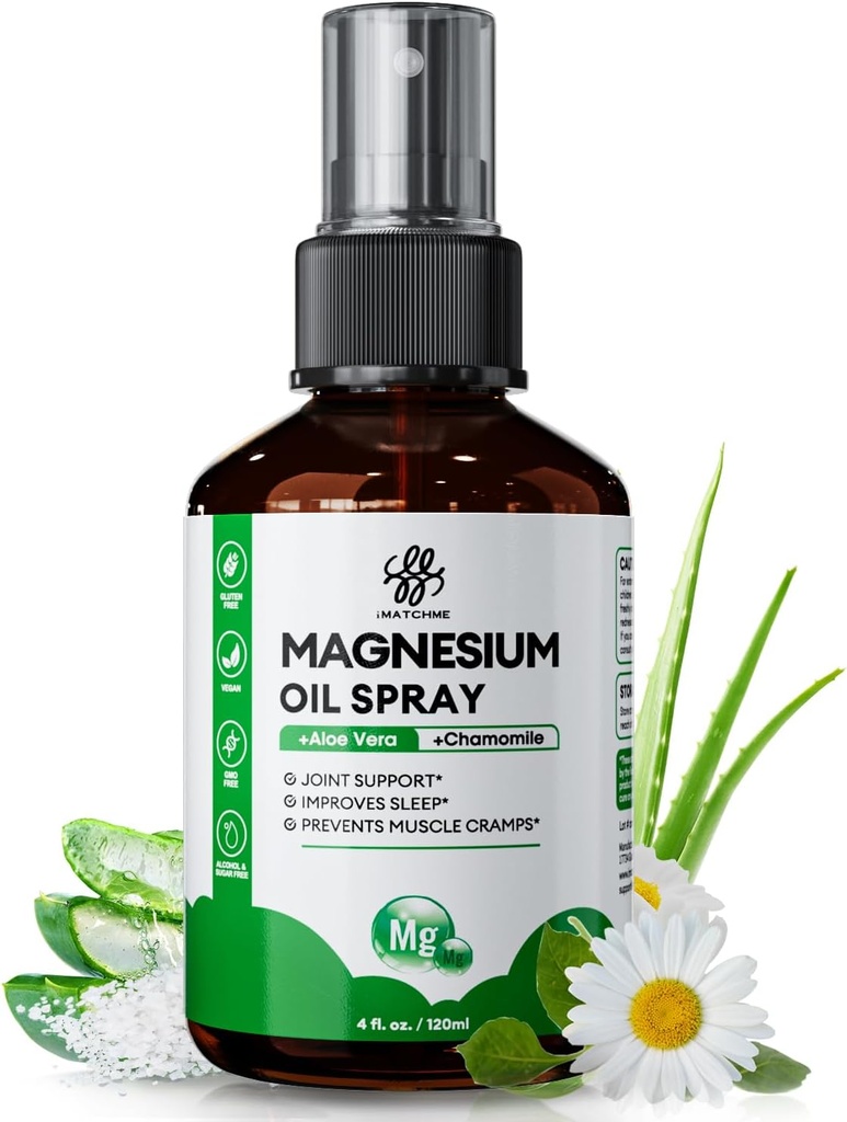 Magnesium Öl Spray - Magnesium Spray für Füße & Körper, Leg Cramps, Joint Health & Sleep Support, Nourish Skin - Reines, topisches und natürliches Öl aus alten Mineralien, 4oz