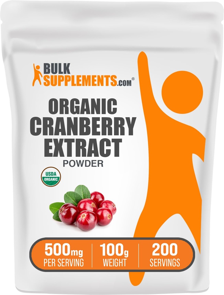 BulkSupplements.com Organic Cranberry Extract Powder - Organic Cranberry Flavoring Powder, Sourced from Vaccinium Macrocarpon Fruit - Vegan & Gluten Free, 500mg pro Servierung, 100g (3.5 oz) (Pack von 1)