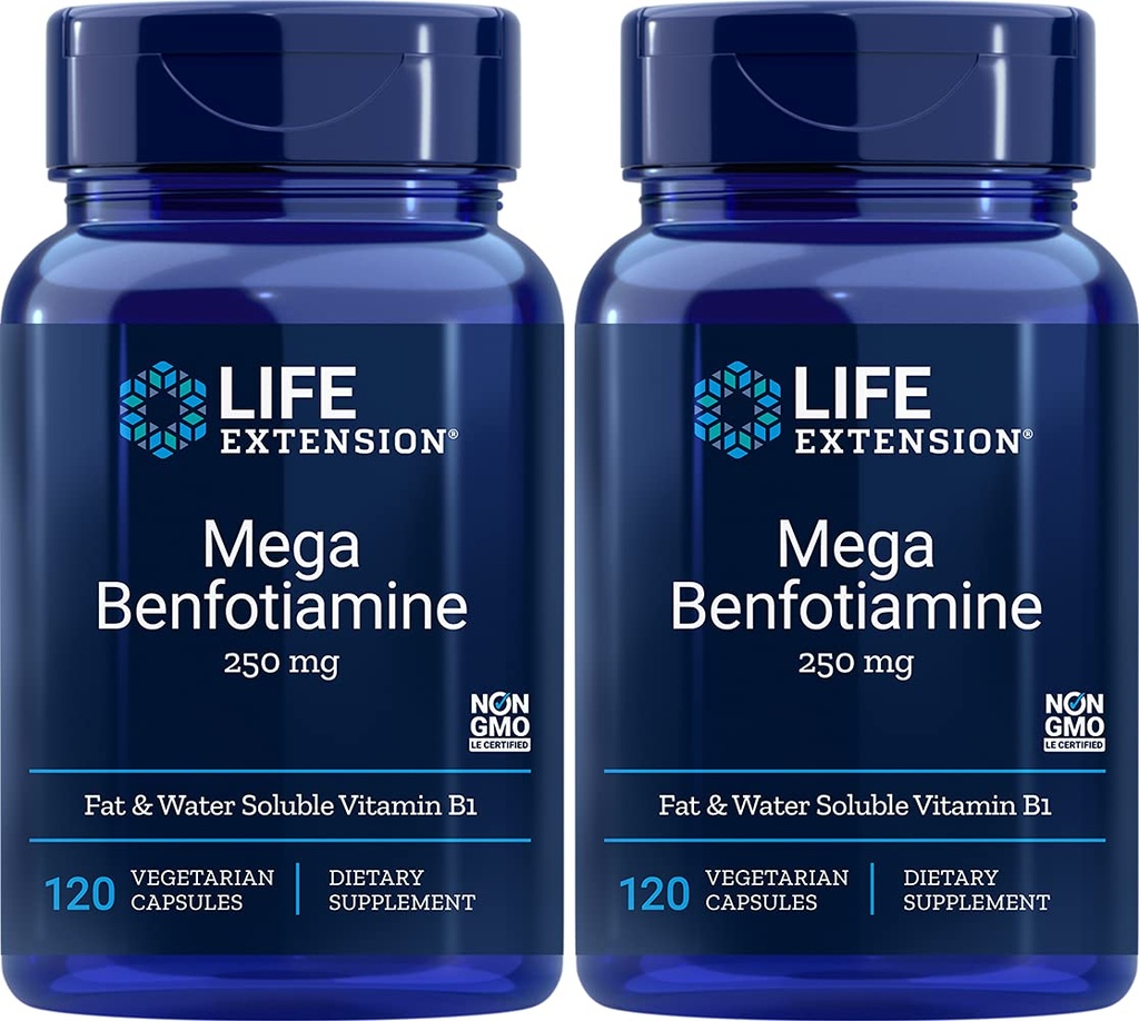 Life Extension Mega Benfotiamine Capsule, 250 Mg, 120 Vegetarische Kapseln 2 Flaschen
