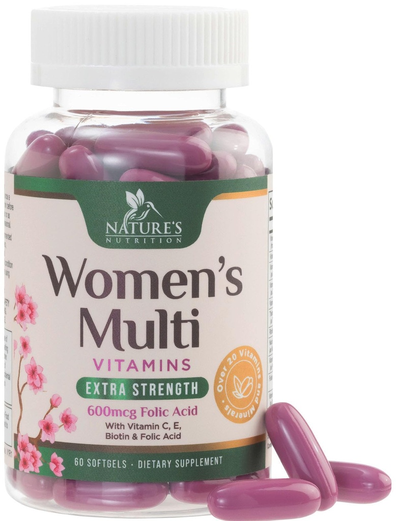 Multivitamin für Frauen mit Calcium, Folsäure, Vitamin A, C, D, E, & B Vitamine, Zink, Eisen für Knochen, Haut- und Immungesundheitsunterstützung, Nature's Daily Womens Multivitamins for Energy - 60 Softgels