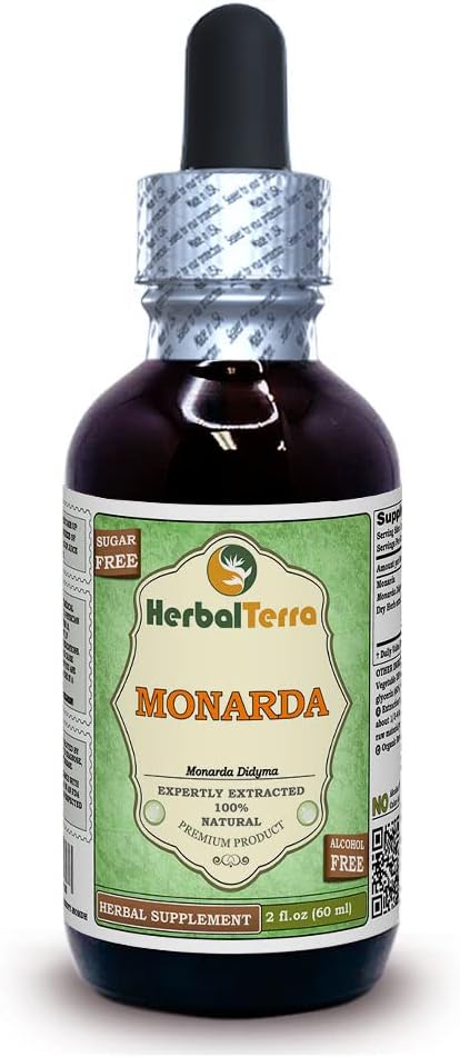 Monarda (Monarda Didyma) Glycerite, Organic Dried Herb Alcohol-FREE Liquid Extract (Markenname: HerbalTerra, Proudly made in USA) 2 fl.oz (60 ml)