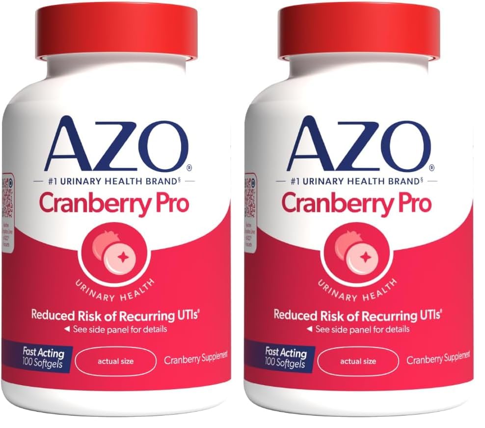 AZO Cranberry Pro Urinary Tract Health Supplement 600mg PACRAN, 1 Servieren : Mehr als 1 Glas Cranberry Juice, Sugar Free Cranberry Pills, Non-GMO 100 Softgels (Pack von 2)