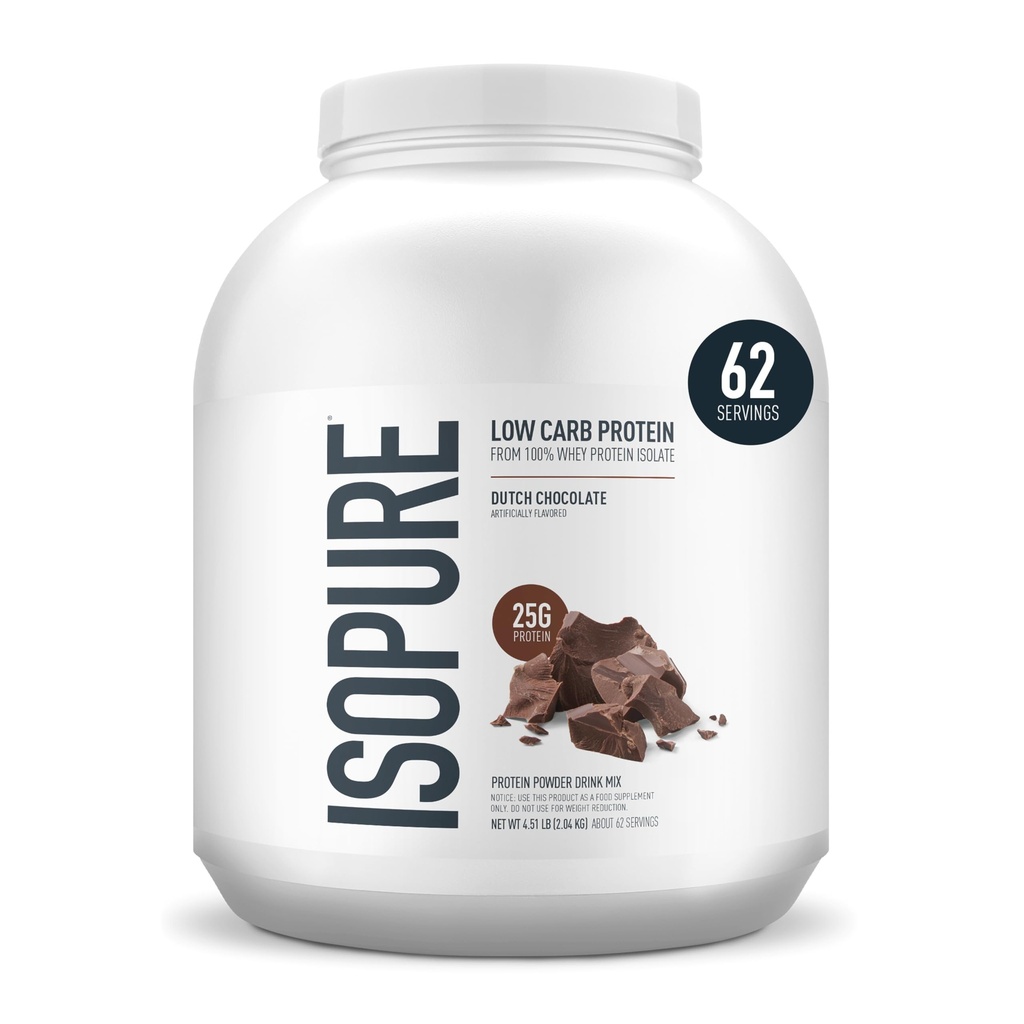 Isopure Low Carb 100% reine Whey Isolate Protein Pulver, Lactosefrei, Glutenfrei, Mit Vitaminen, Dutch Chocolate, 25g Protein Per Serving, 4.5 Lbs, 62 Servierungen (Verpackung Mai Vary)