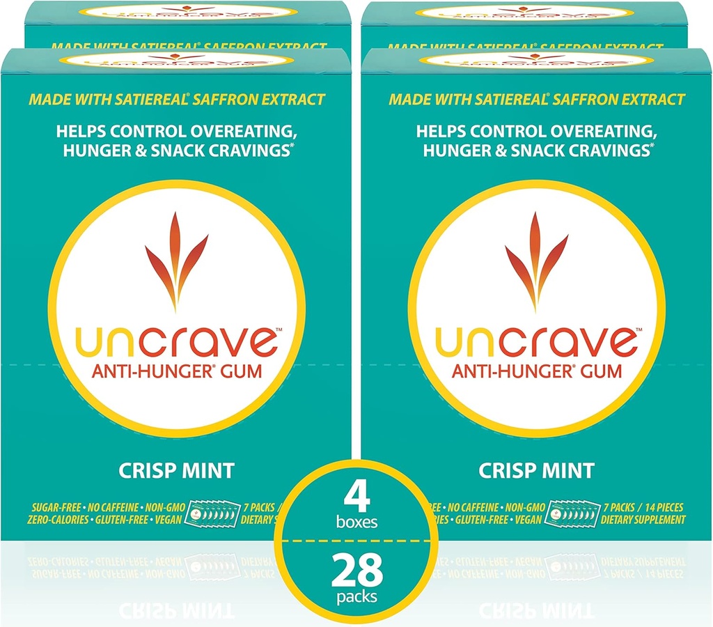 UnCrave Gum - Infused with 100% Pure Saffron Extract – Control Cravings - Mood verbessern - Vision Health – Crisp Mint (56 Stück)