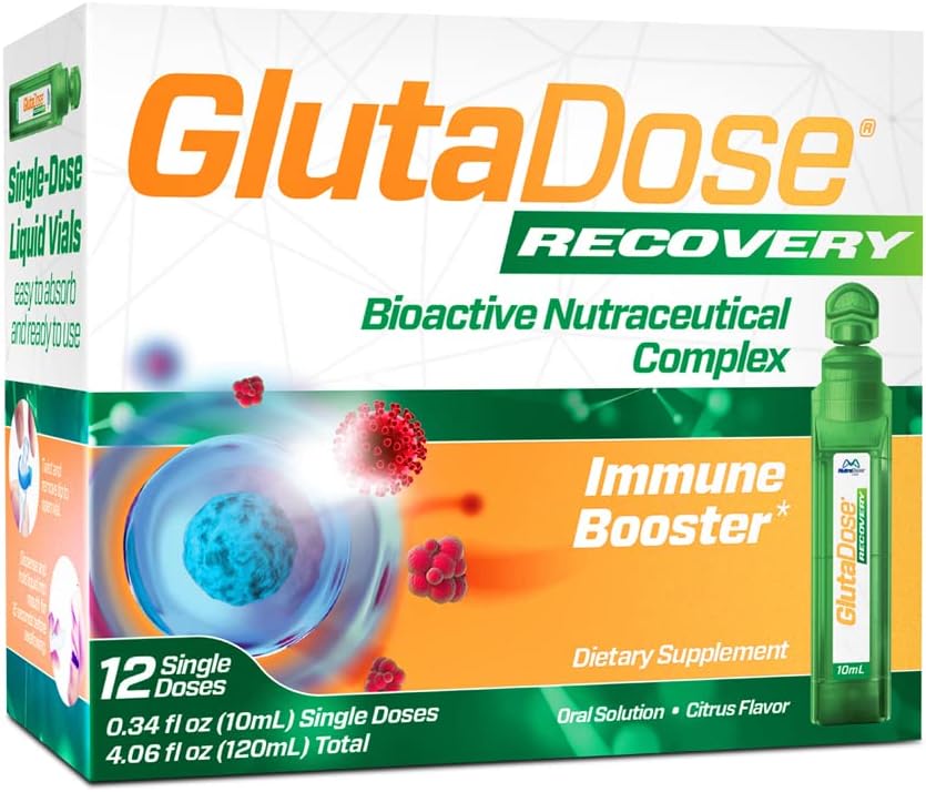 GlutaDose Erholung Immunity Supplement - Flüssige Vitamine Immununterstützung für Kinder & Erwachsene, Kalt &amp; Flu Care Paket (Glutathione Astragalus Echinacea Acerola) Immun Booster für Frauen Männer - 12 Vials