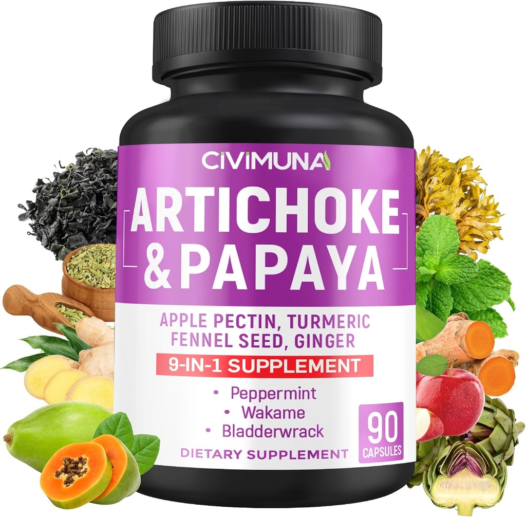 Artichoke Kapseln mit Artichoke, Papaya, Apple Pectin und mehr - 90 Kapseln für 3 Monate Versorgung