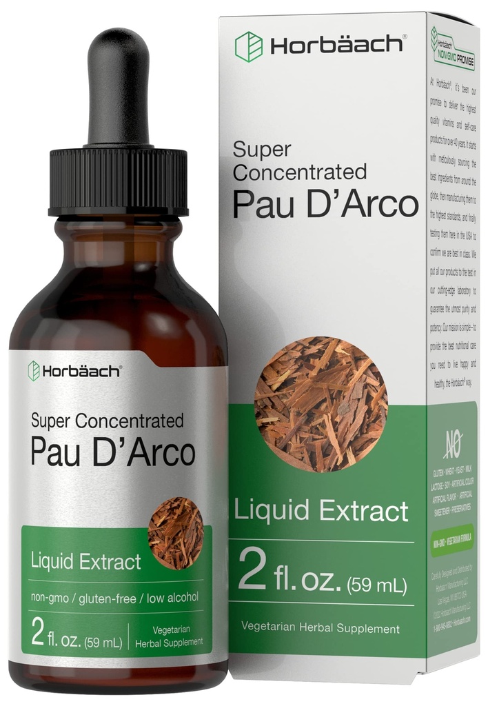 Horbaach PAU D Arco Bark Tincture | 2 fl oz | Tabebuia Avellanedae Kräuterextrakt | Low Alcohol Liquid Drops | Vegetarisch, Non-GMO & Gluten Kostenlose Kräuterergänzung