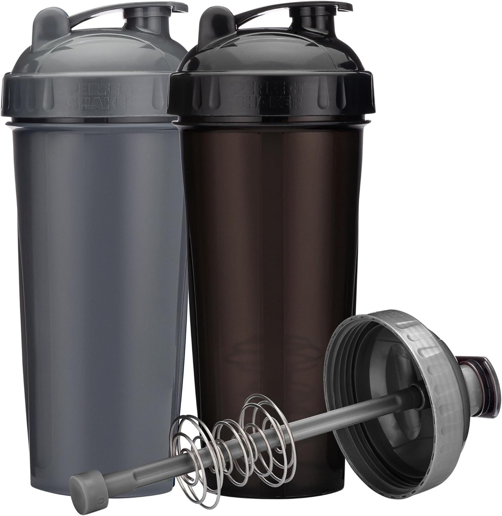 [2-Pack] 28-Ounce Shaker Bottle | Protein Shaker Bottle mit Action-Rod Wire Mixer | Shaker Cups sind BPA Free und Spülmaschine Safe | Black & Gray