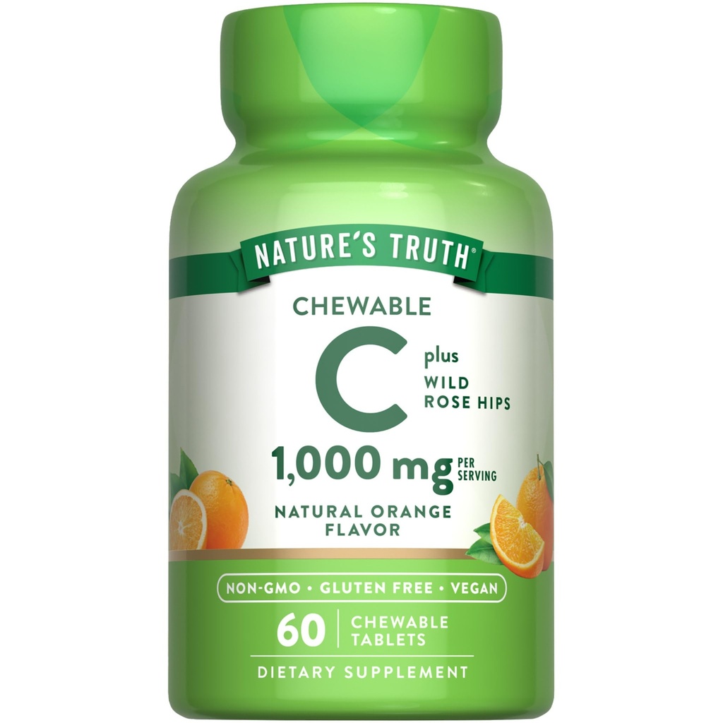 Nature's Truth Kaubares Vitamin C mit Rose Hips | 1000 mg | 60 Tabletten | Vegan, Non-GMO & Gluten Kostenlose Ergänzung