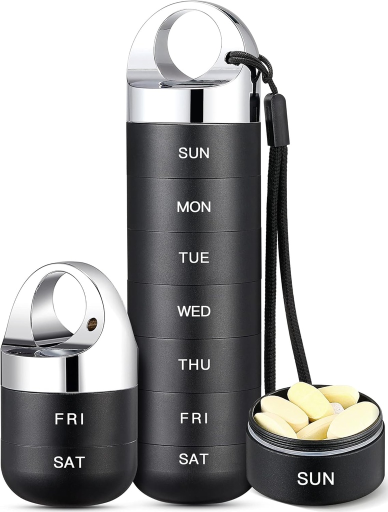 Zannaki Metall Reise-Pille Organizer, Portable Wasserdicht Wöchentliche Pille Box, Große Aluminiumlegierung Pille Case Container, BPA Kostenlose 7 Tage tägliche Medizin Organizer Halter für Vitamin, Fischöl, Supplement