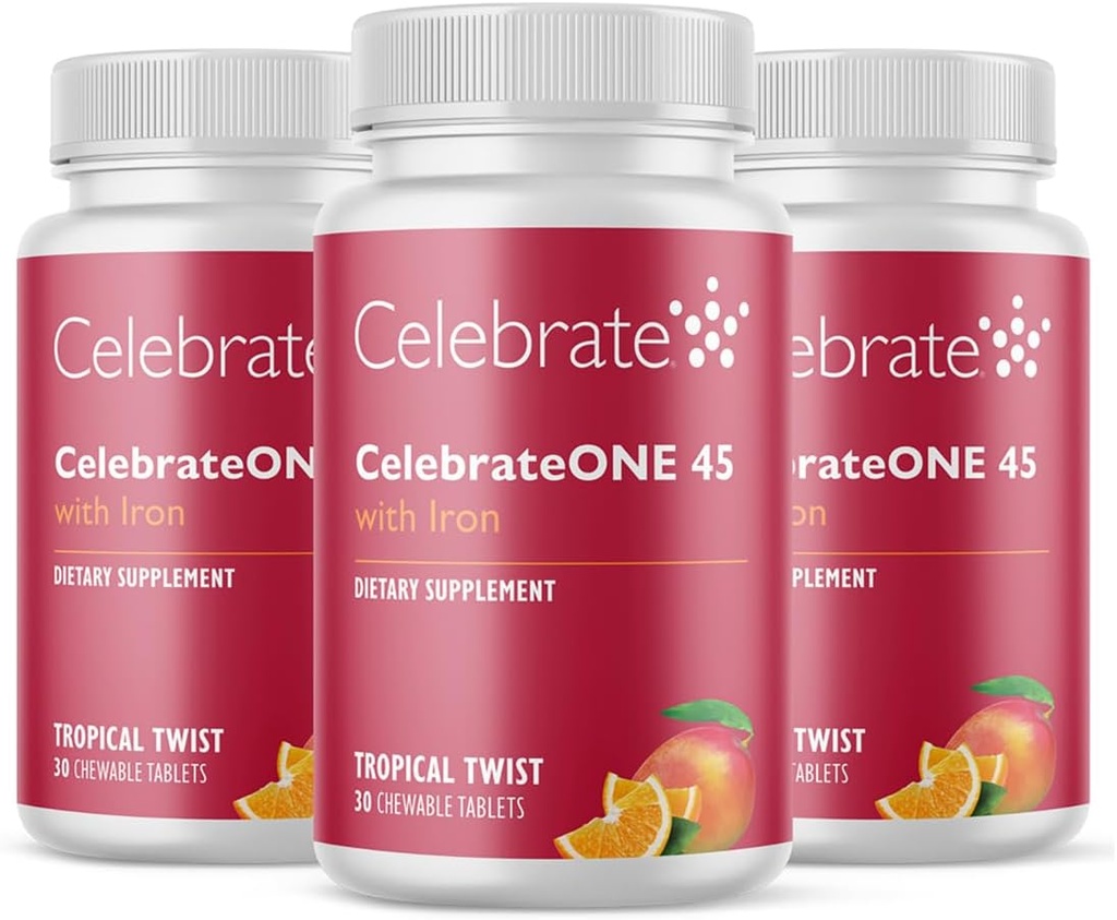 Celebrate Vitamins CelebrateONE 45 Chewables, 45mg Eisen - Einmal täglich Bariatric Multivitamin, Essential Vitamins & Minerals - Magen-Bypass & Sleeve Gastrectomy Supplement - Tropical (90 Tabletten)