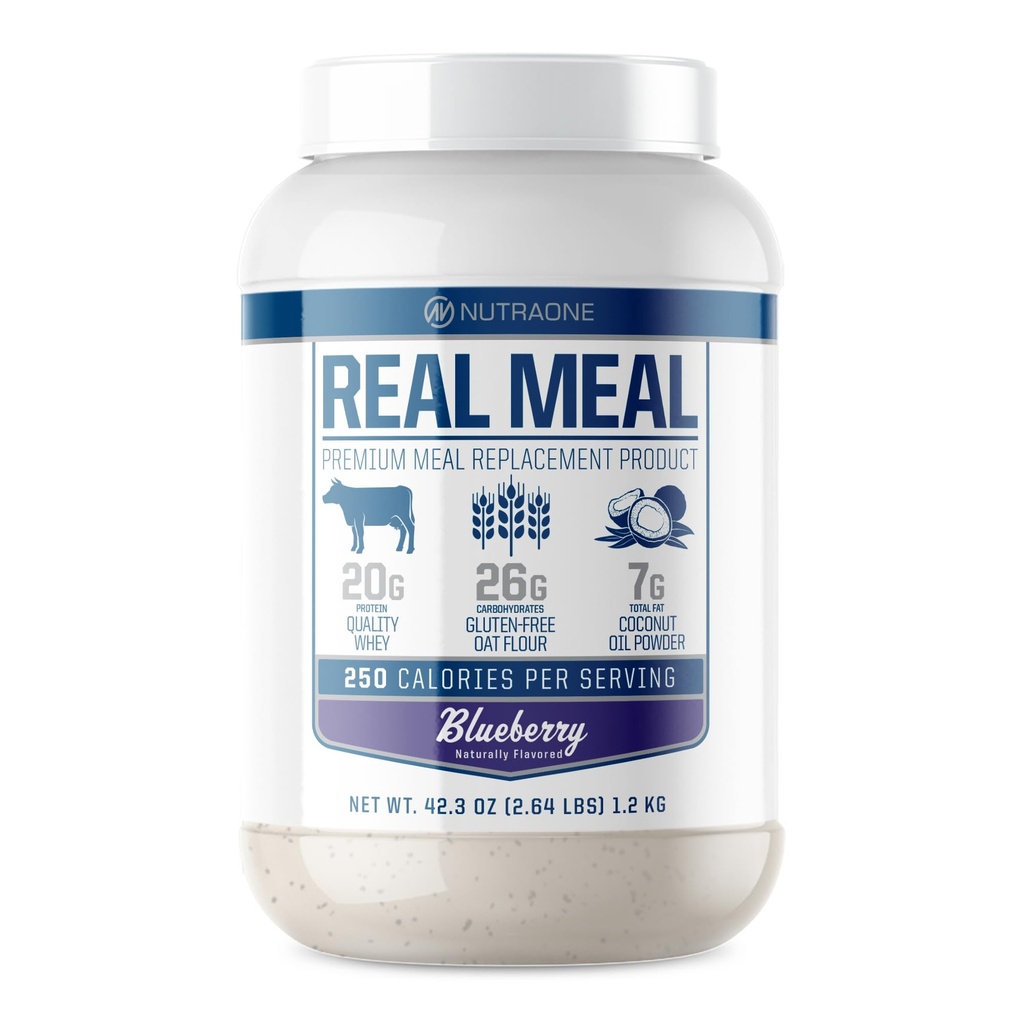 Real Meal von NutraOne - Perfect Meal Ersatz-Pulver für jeden Tag Ziele | Inklusive Whey Protein, Kokosnussöl und Glutenfreie Hafer* (Blueberry – 2.6 lbs.)