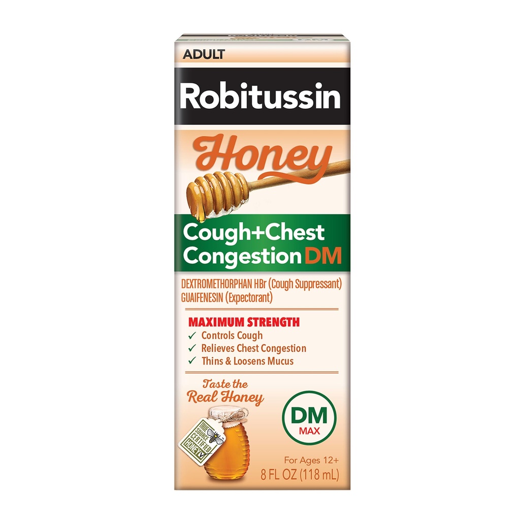 Robitussin Honey DM Max Cough Plus Chest Congestion, Adult Formula - 8 Fl Oz.
