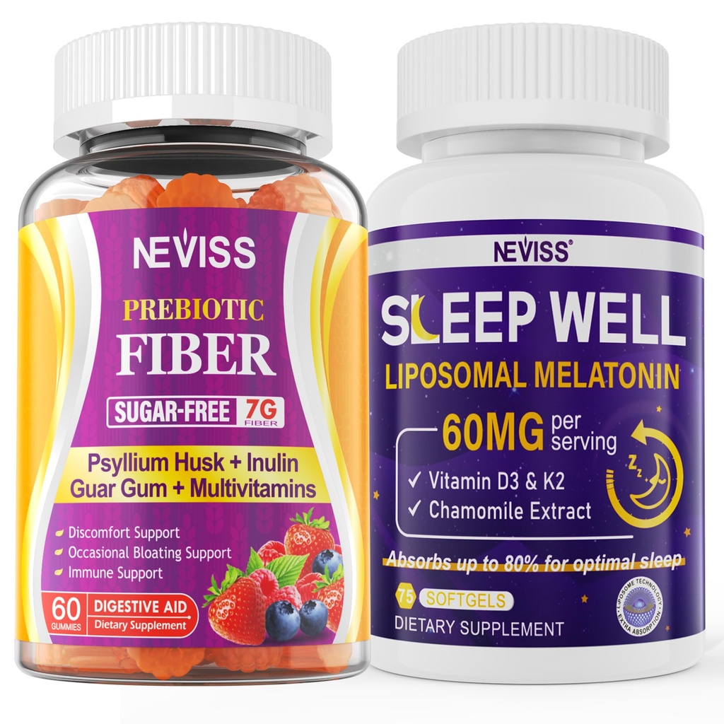 NEVISS Prebiotic Fiber 7G Gummi für Erwachsene + Melatonin 60mg für Erwachsene Bundle