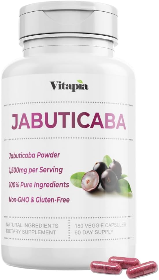 Vitapia Jabuticaba Fruchtpulver-Ergänzung für Antioxidans, Bessere Lung Gesundheit, Verdauung, Immununterstützung - 1500mg pro Servierung - 180 Vegan Kapseln, Non-GMO, Gluten-frei