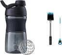 BlenderBottle SportMixer Shaker Bottle Perfect für Protein Shakes and Pre Workout, 20-Ounce, Black & 2-in-1 Shaker Bottle and Straw Cleaning Brush, 1 Pack,Gray