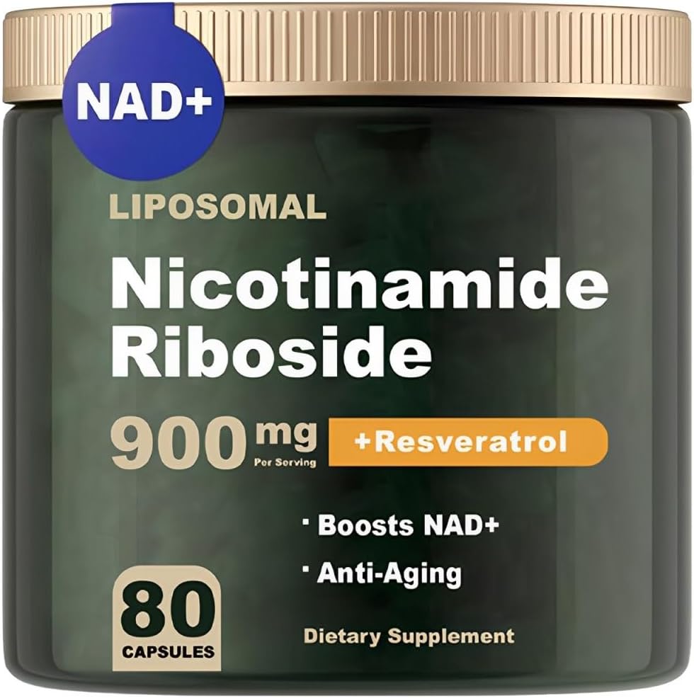 NAD Ergänzung - NAD Nicotinamid Riboside 900 mg, Resveratrol, Quercetin - NAD Ergänzung für Anti-Aging, Energie, Fokus - 80 Kapseln