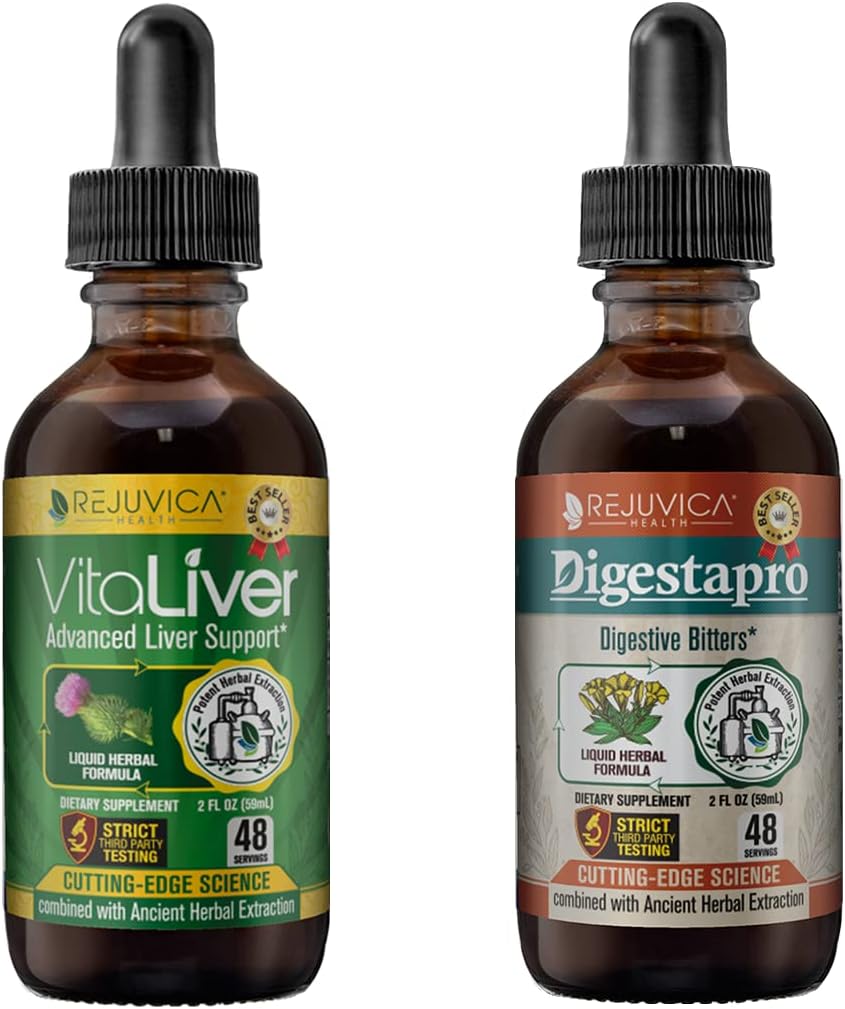 Rejuvica Health VitaLiver & DigestaPro - Advanced Liver & Digestion Support - Flüssige Lieferung für bessere Absorption - Milchdistel, Chanca Piedra, Artichoke, Dandelion &amp; mehr!