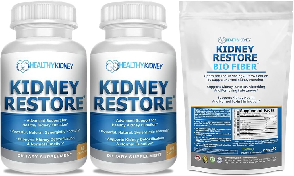 Nierenreiniger und Nierengesundheitsergänzung zur Unterstützung normaler Nierenfunktion 60 caps-2 Pack + Bio Fiber, Kidney Cleanse Detox & Repair - Restorative Kidney Support & Kidney Supplement 2.5 LBS