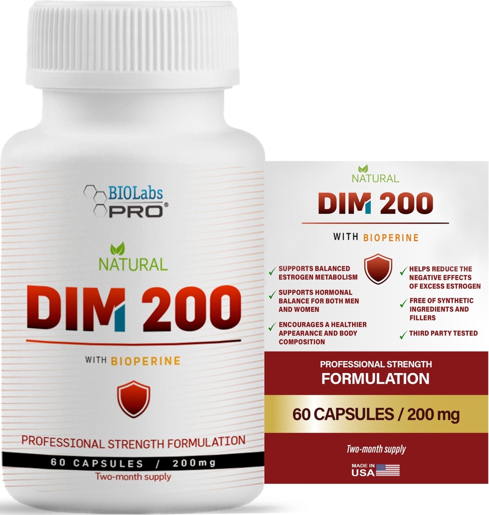 DIM Ergänzung für Frauen und Männer, DIM 200mg Oral Supplement Hormonal Balance, Hormon Balance für Frauen und Männer, Diindolylmethan Gluten Kostenlose vegetarische Twist Capsules (60 Caps - 2-Monats-Versorgung)