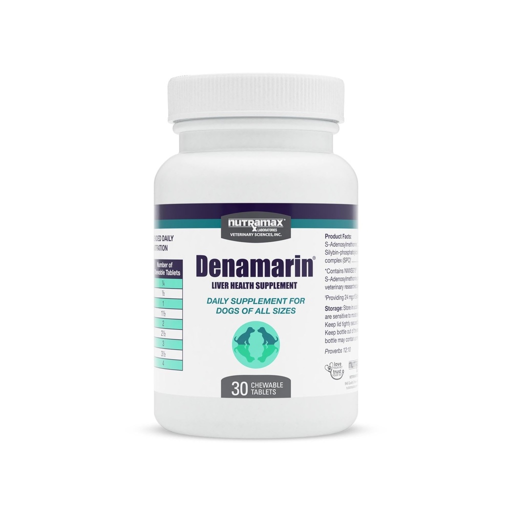 Nutramax Denamarin Lebergesundheitsergänzung für Hunde, mit S-Adenosylmethionin (SAMe) und Silybin, 30 Kautabletten