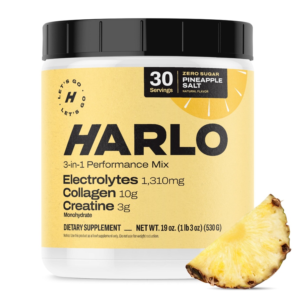 Harlo - Collagen & Creatine Elektrolyt-Getränk-Mix – Ananas-Salz-Flamvor – Hydrating Pre & Post Workout-Pulver – Unterstützt Haut, Gelenke & Muskel-Recovery – Zuckerfreie Energie-Boost