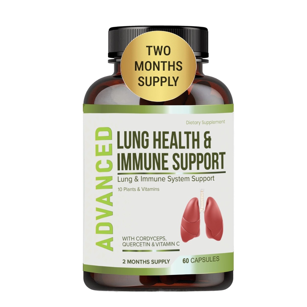 Lung Health & Immun Support Supplement - Lung Cleanse und Detox mit Immunität Vitamine für bessere Lunge, Immunabwehr, Klare Lunge & Deep Breathing einschließlich Quercetin & Cordyceps. Zwei Monate Lieferung