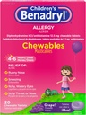 Benadryl Kinderallergien Medizin Chewables mit Diphenhydramin HCl, Chewable Kids' Antihistamine Tablets für Relief von Allergy Symptome wie Sneezing & Itchy Eyes, Grape Flavor, 20 ct