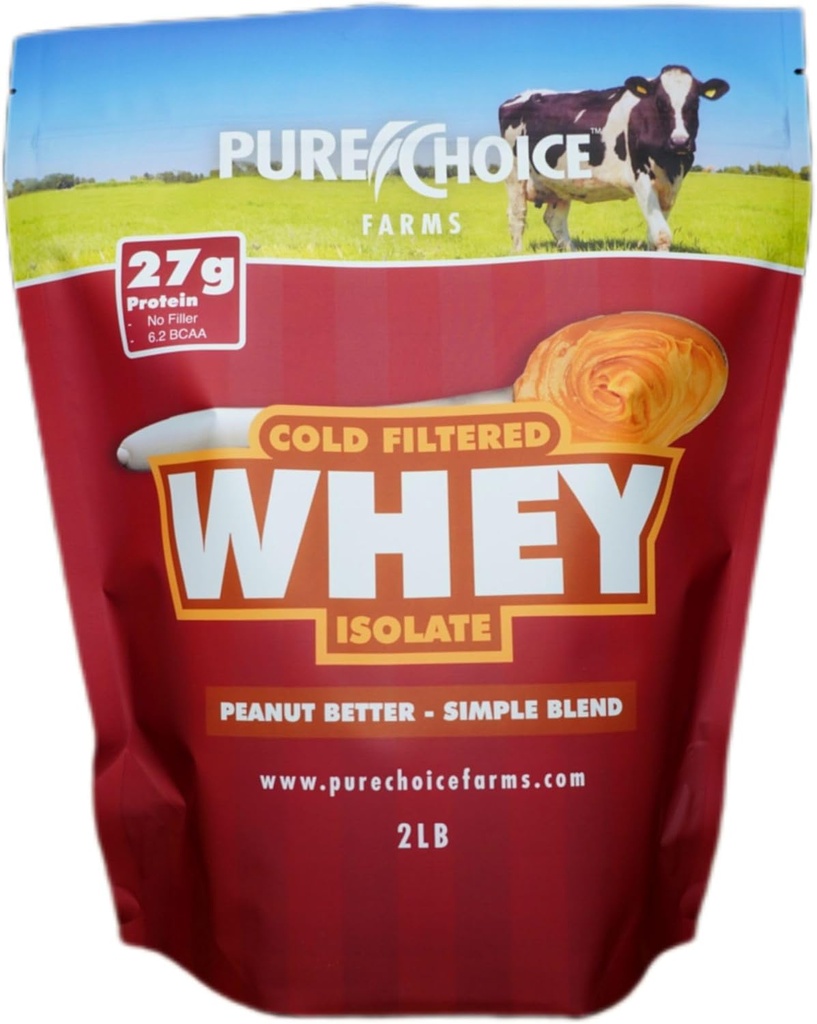 Pure Choice Peanut Butter Whey Isolate Protein Powder, 28g Protein & Low Fat, Best Kalt gefiltert und ungesättigt Whey, keine Füllstoffe oder künstliche Süßungsmittel (Peanut Better, 2 lb)
