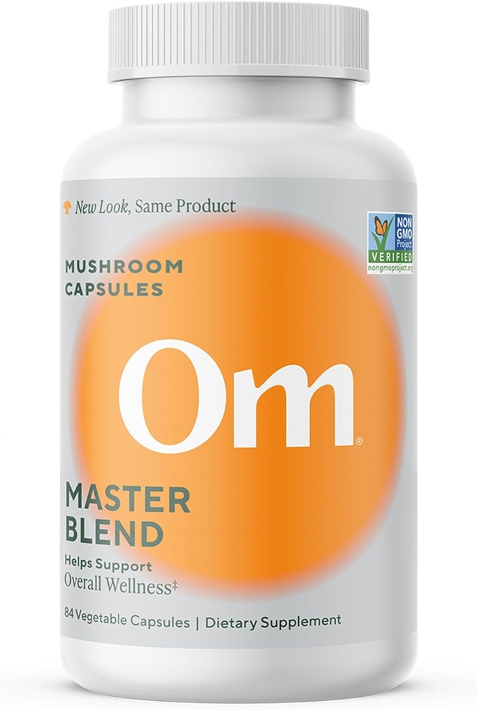 Om Master Blend Mushroom Capsules - Organic Mushroom Supplement mit 10 Pilzen und Ashwagandha – Unterstützung Immunität, Gut Health &amp; Stress Relief, 84 Graf (28 Servierungen)