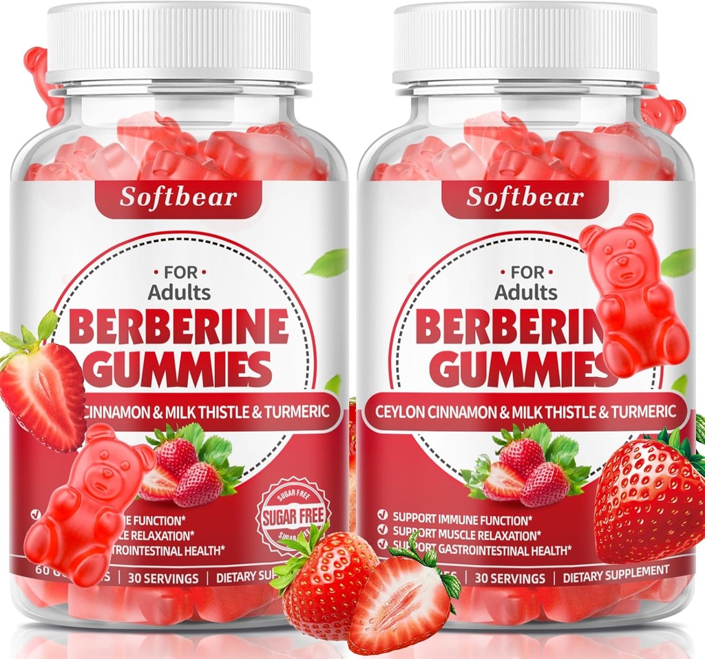 softbear Berberine mit Ceylon Cinnamon Gummis Organic Berberine HCL 1500mg für Stoffwechsel Immune Gesundheit Zuckerfreie Berberine Ergänzungen Erdbeer Flavored 120 Count