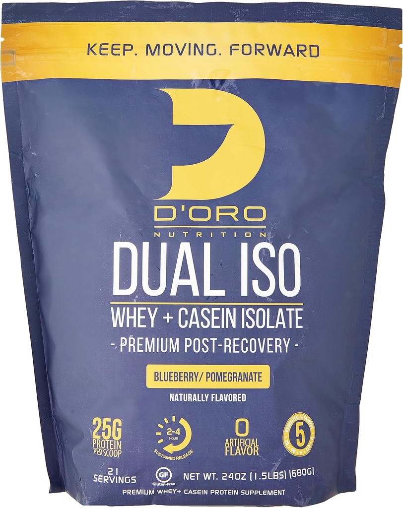 Dual ISO Whey & Casein Isolate Protein Powder - Blueberry & Pomegranate Flavor - Premium Post Recovery Protein Powder - 27G Protein Per Scoop