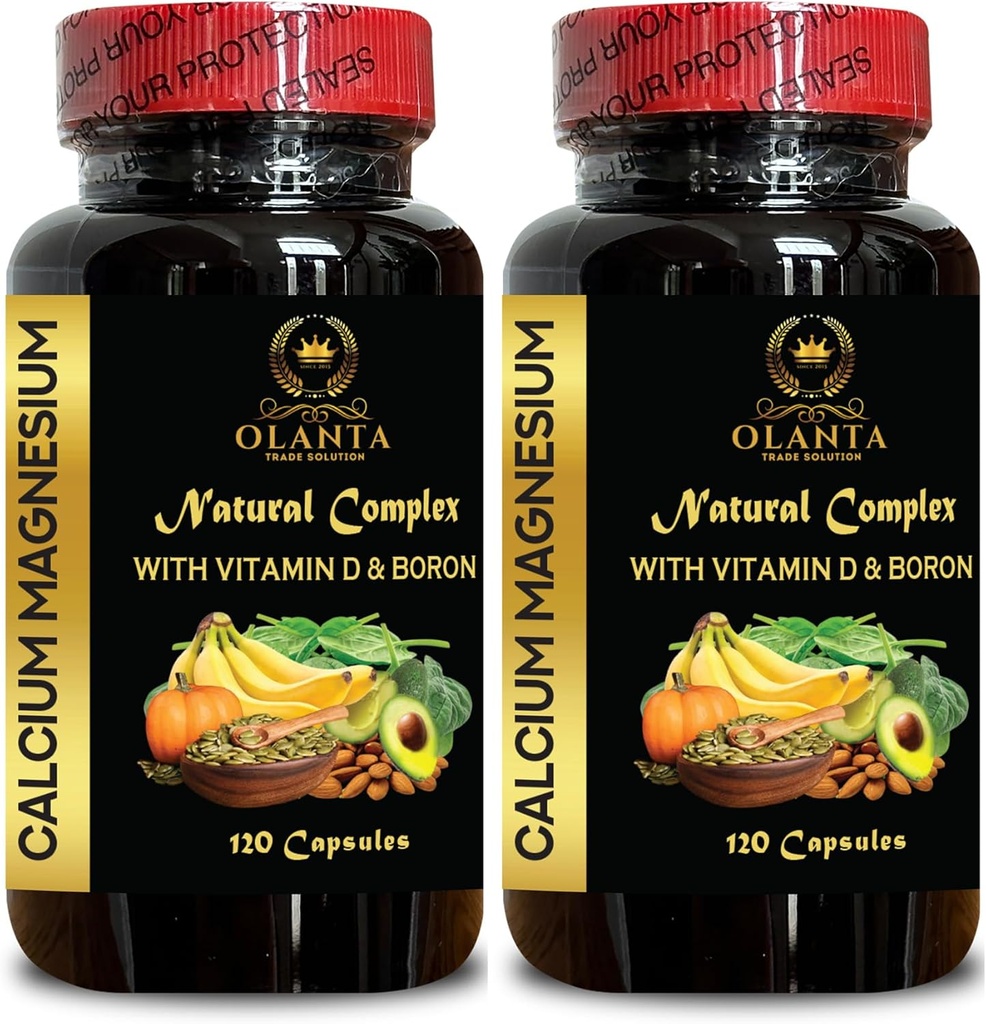 Calcium-Magnesium-Komplex - Calcium-Ergänzung, Mangan-Zitrat, Mineralien für Knochenunterstützung, Phosphor-Level, Immunitätsunterstützung, Muskel-Gesunde Ergänzung mit Vitamin D - 2 Flaschen 240 Kapseln