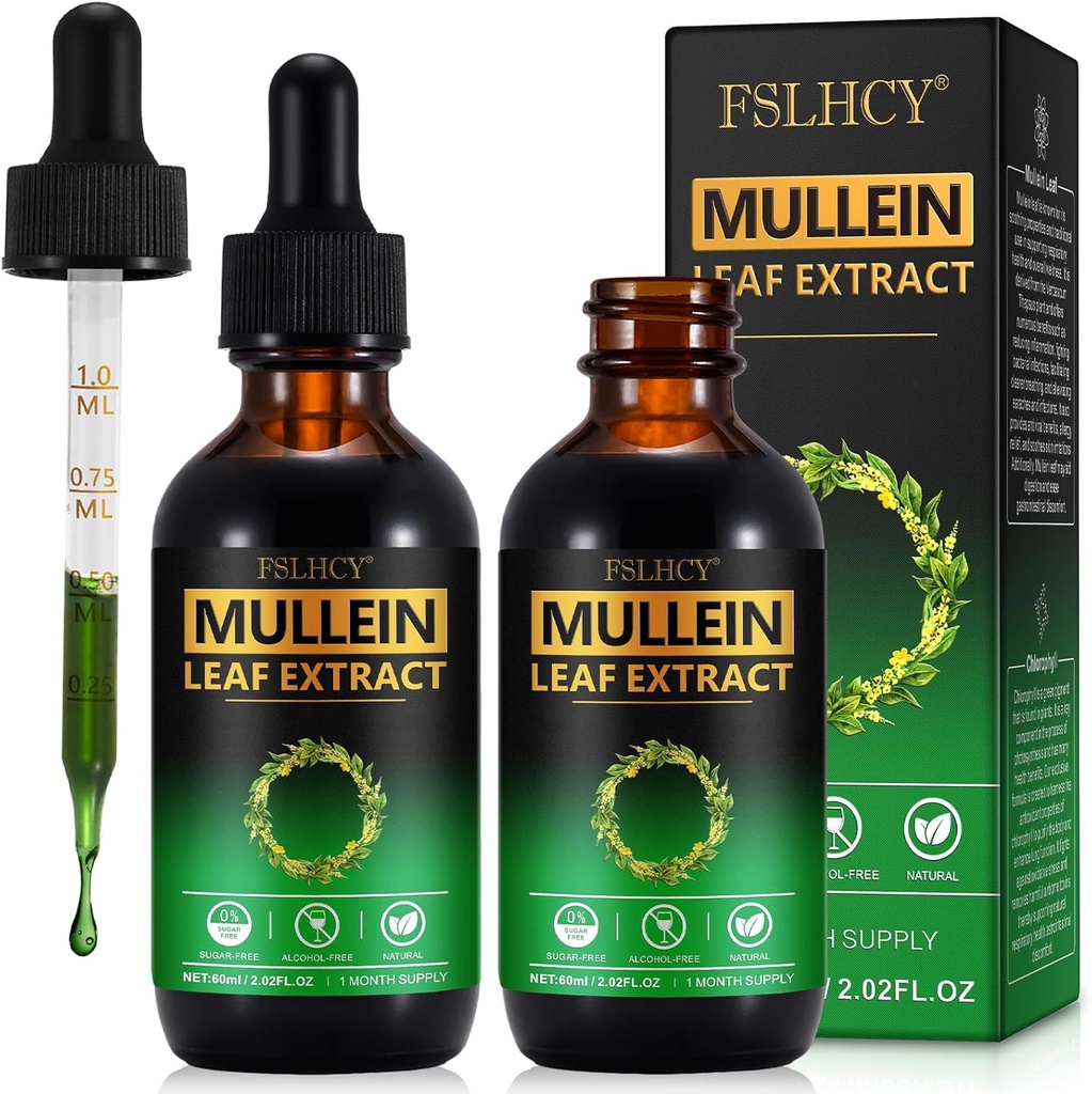 Mullein Drops, Mullein Leaf Extract, Bio Mullein Leaf Tinkture Kräuterergänzung, keine Additive Mullein Extract Tropfen 2 fl Oz, 2 Packungen