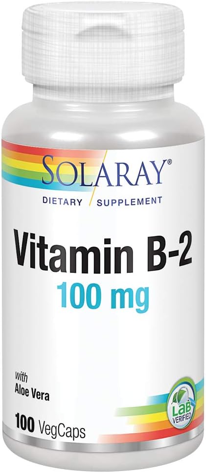 SOLARAY Vitamin B-2 Riboflavin 100 mg mit Aloe Vera | Gesunde Energie Stoffwechsel, Haut, Haar & Nägel | 100 CT