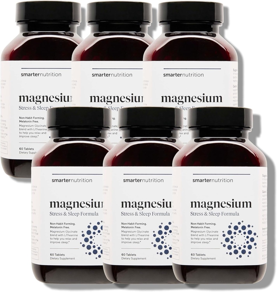 Smarter Nutrition Magnesium Complex - Chelated Magnesium Glycinate + Citrate, Malate for Sleep, Relaxation, Muscle & Nerves + Clinically Proven L-Theanine, Non-GMO-360 Tablet[180-Day Supply]