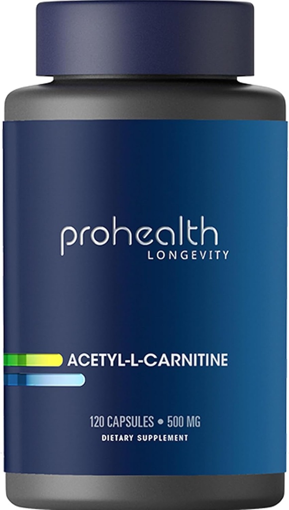 ProHealth Langlebigkeit Acetylcarnitin Gehirn & Herz Gesundheit Booster. Potent Antioxidans für kognitive Schutz- und Muskelpflege. Unterstützt jugendliche Zellenergie. 500 mg pro Servierung, 120 Portionen