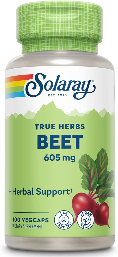 SOLARAY Beet Root 605mg | Mai Unterstützung Herz-Kreislauf-Gesundheit & Athletische Leistung, Nieren, Leber & Blut Gesundheit | Non-GMO | Vegan | 100 VegKaps