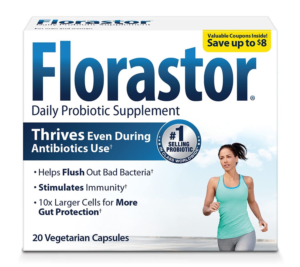 Florastor Daily Probiotic Supplement für Frauen und Männer, Verwendung mit Antibiotika, Saccharomyces Boulardii CNCM I-745 (20 Kapsel, Paket von 2)