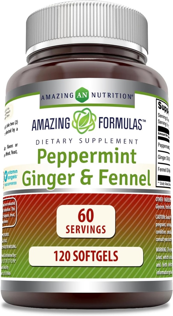 Amazing Formulas- Peppermint, Ginger and Fennel Dietary Supplement - 363 Milligrams - 120 Softgels (Non-GMO,Gluten Free) -