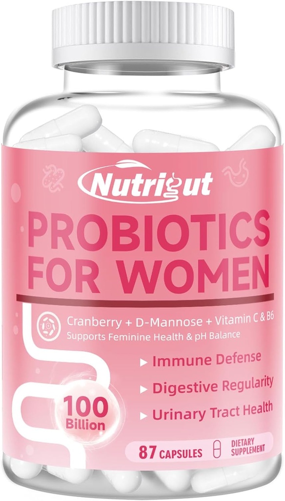 Probiotics for Women 100 Billion CFUs Probiotic und Prebiotics mit Verdauungsenzymen für Gut Health, Vaginal Probiotics mit Cranberry und D-Mannose für Urinary Tract Health, pH Balance, 87 Kapseln