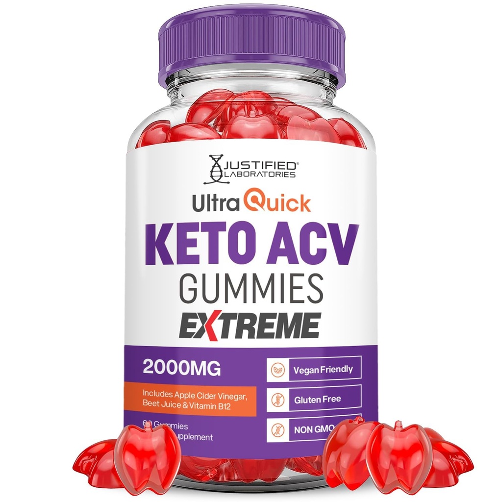 Ultra Quick Keto ACV Gummis Extreme 2000MG Ultraquick Keto Gummis Apfelessig Formuliert mit Granatapfel Rübensaft Pulver B12 Vegan Non GMO 60 Gummys