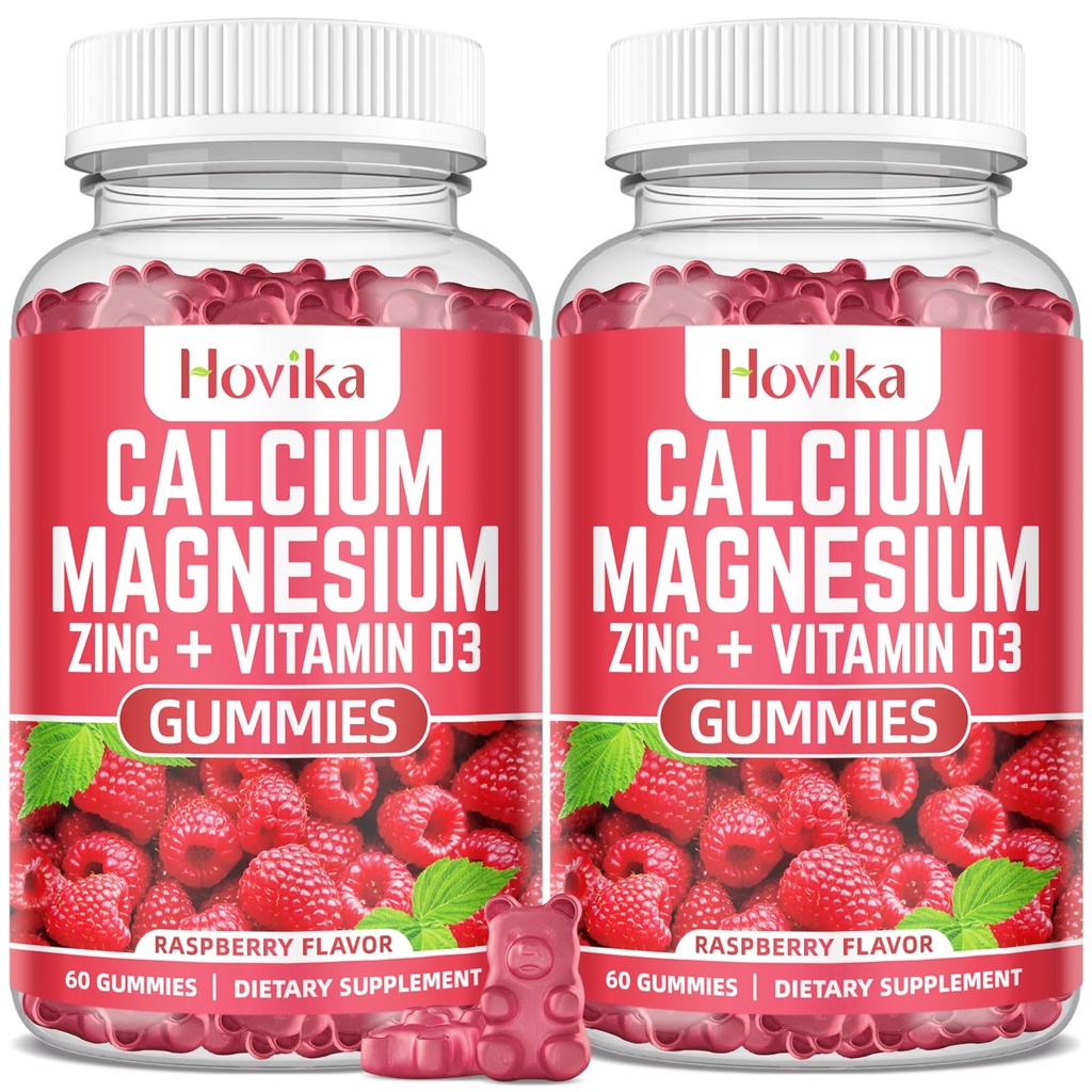 Calcium Magnesium Zink-Gummien mit Kalium-Vitamin C, B6, D3, K2 - Calcium für Damen und Herren - Calcium Magnesium Zink Multi-Vitamin-Ergänzung für Knochen, Muskeln, Zähne, Kalm, Stimmung - 2 Pack - 60 Cts