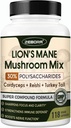 Lions Mane Supplement Kapseln - Pilz-Ergänzung mit Lions Mane, Cordyceps, Reishi, Türkei-Tail, Shiitake - Lions Mane-Ergänzung für Gedächtnis, Fokus und Immununterstützung - 118 Vegan Mushrooms Kapseln