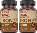 DEVA Nutrition Vegan Chelat Iron 29 mg Fortified with B-12 - Hohe Potenz, leicht zu schwalben - 90 Tabletten, 2-Pack