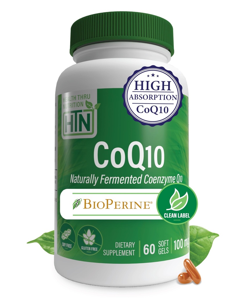 Gesundheit Thru Nutrition CoQ-10 100mg mit BioPerine 60 Softgels | Hohe Absorption Natürlich vergütet USP Grade Coenzyme Q10 Supplement | 3. Partei Getestet | Herzgesundheit und Energieunterstützung