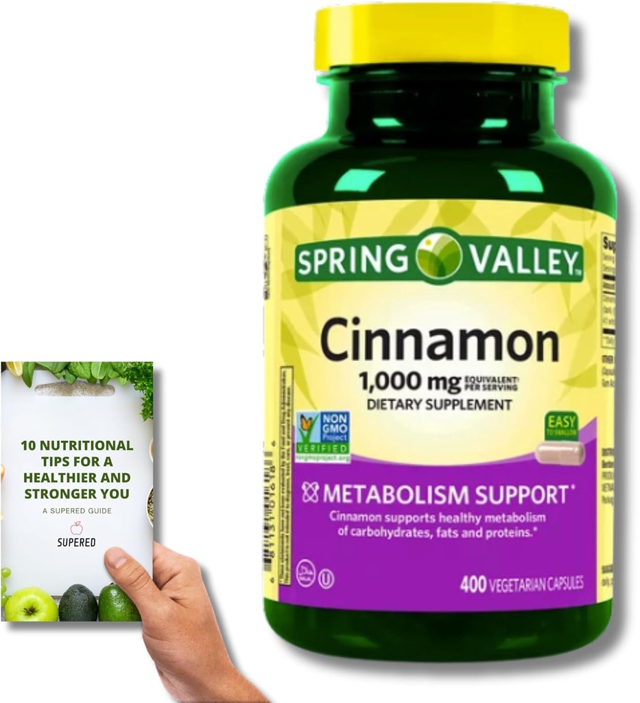 Spring Valley Cinnamon Nahrungsergänzung - 1.000 mg, 400 pflanzliche Kapseln + 'Nutritional Guide'